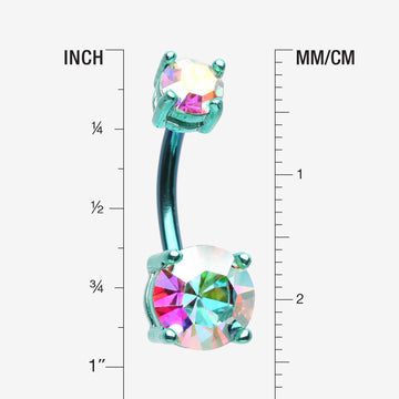 Detail View 1 of Colorline Brilliant Sparkle Gem Prong Set Belly Button Ring-Teal/Aurora Borealis